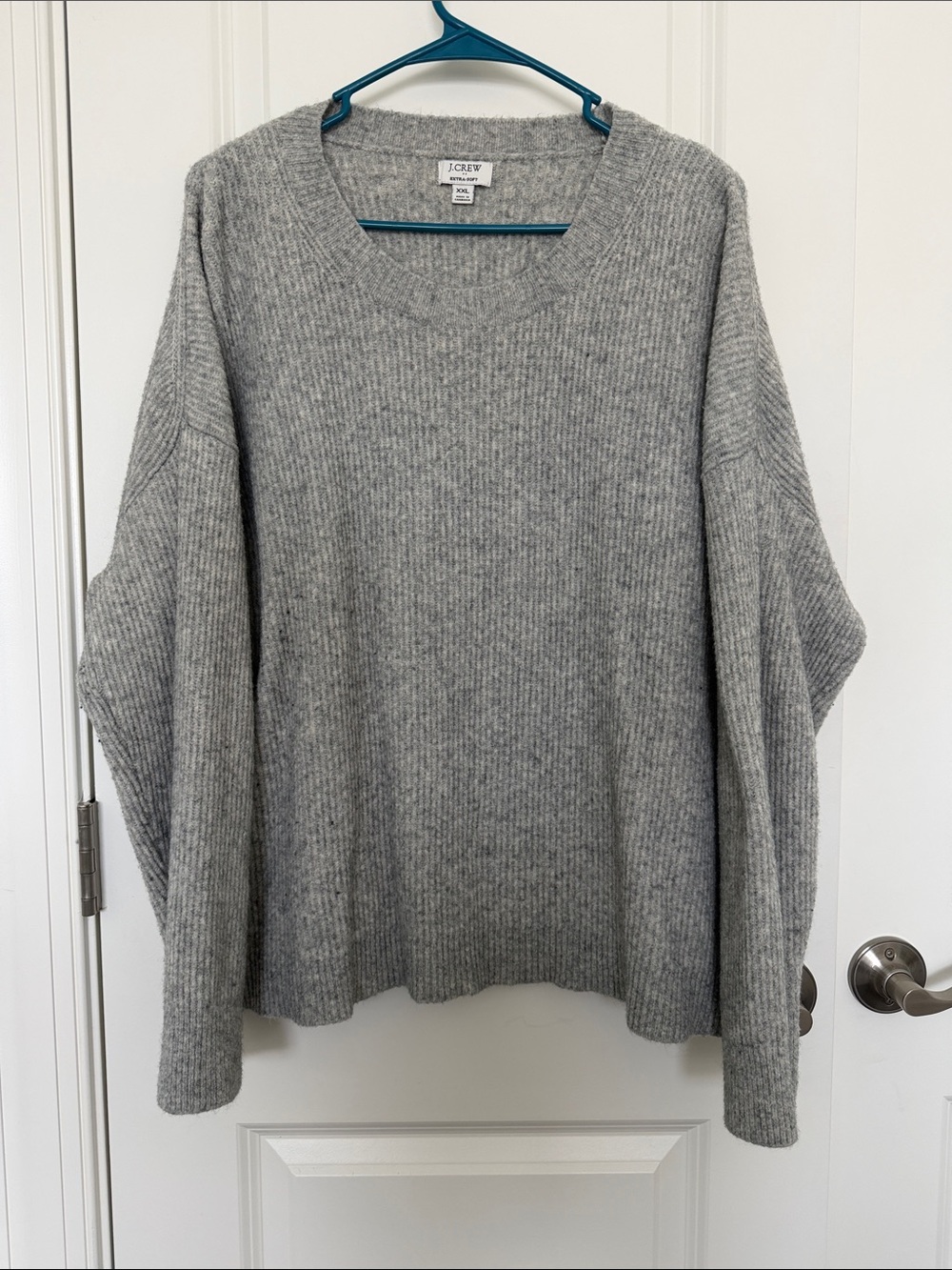 J. Crew Factory Light Gray Ribbed Scoop-Neck Pullover